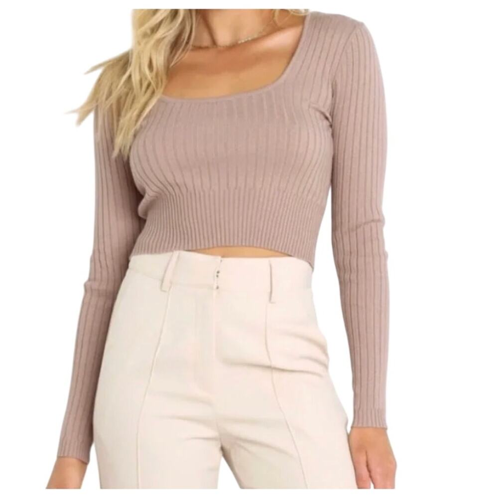 Petal and Pup Mable Mauve Clean Girl Softgirl Minimalism Boho Crop Sweater Top